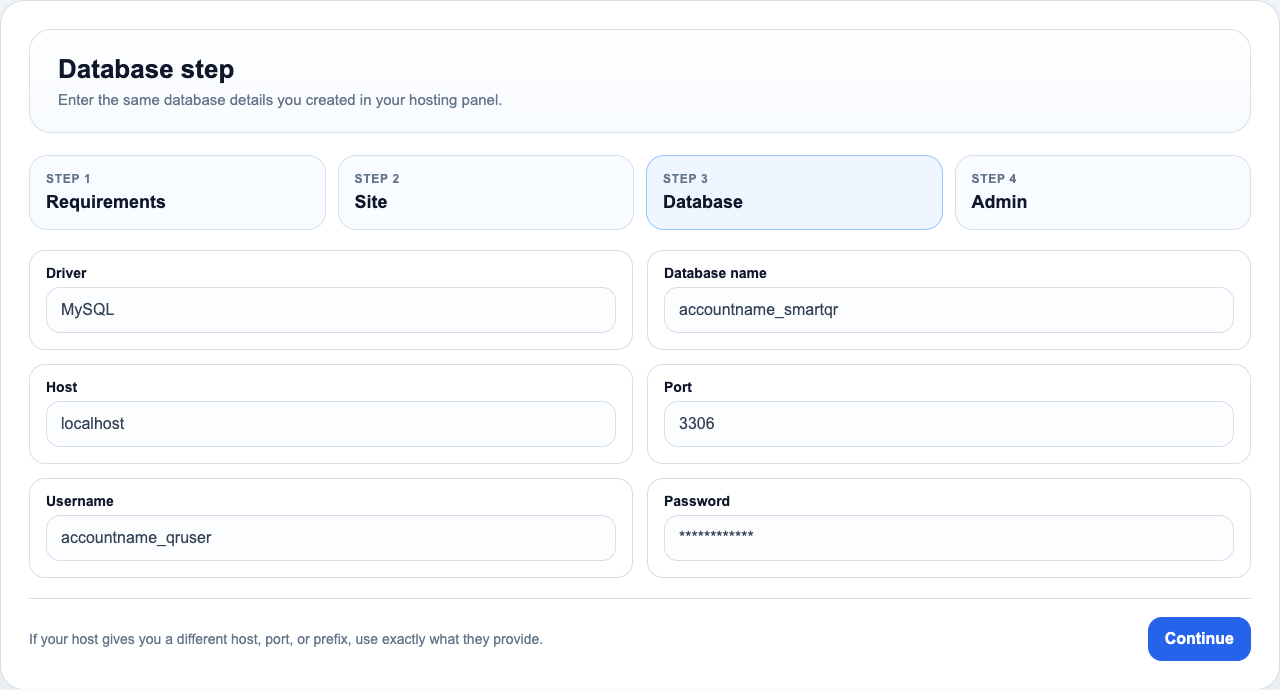 SmartQR installer database step